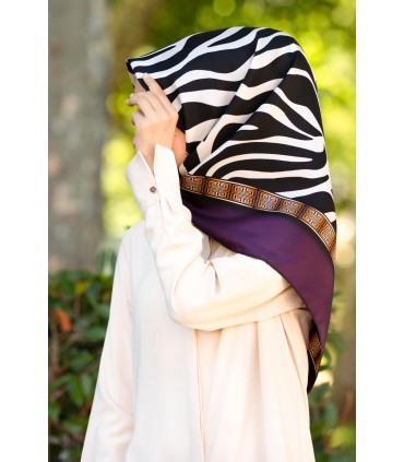 Twill İpek Zebra Desenli Renkli 90x90 Eşarp