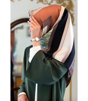 Twill İpek Geometrik Desenli Taba - Siyah Renkli 90x90 Eşarp